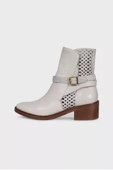 Leather ankle boots with perforated heel