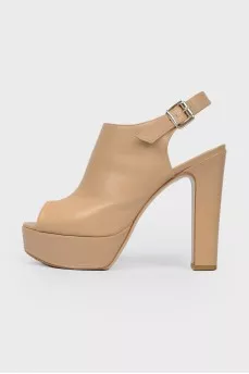 Beige Leather Heeled Sandals