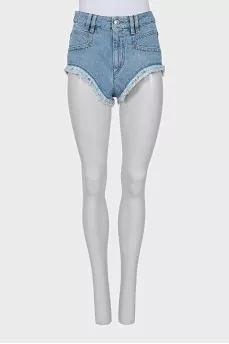 Denim Mini Shorts with Fringe