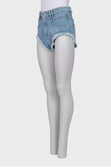 Denim Mini Shorts with Fringe