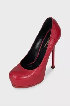 Red leather stiletto heels