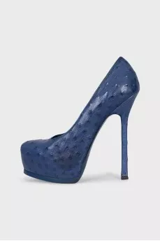 Blue ostrich leather shoes