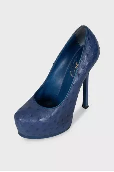 Blue ostrich leather shoes