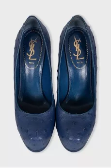 Blue ostrich leather shoes