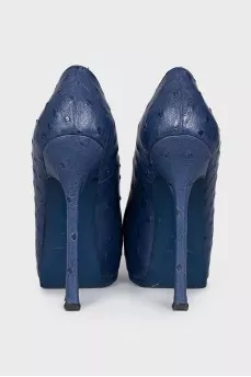 Blue ostrich leather shoes
