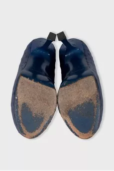 Blue ostrich leather shoes