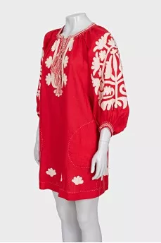 Red linen dress