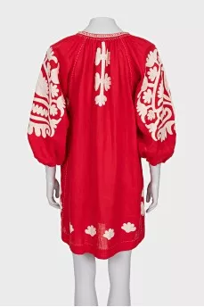 Red linen dress