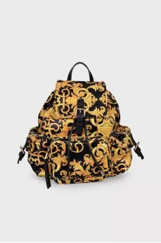 Backpack made of textile with a signature print