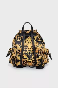 Backpack made of textile with a signature print
