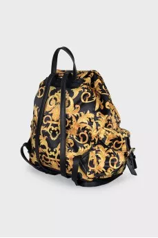 Backpack made of textile with a signature print