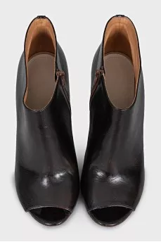 Brown open toe ankle boots