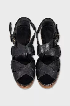 Black leather heeled sandals