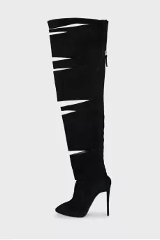 Suede boots with slits