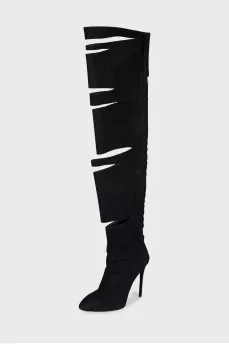 Suede boots with slits