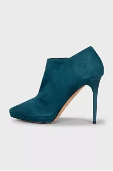 Green suede ankle boots with heels