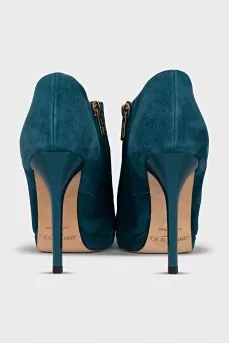 Green suede ankle boots with heels