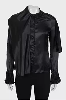 Silk blouse with pleated cuffs