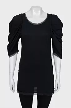 Black blouse with raw edges