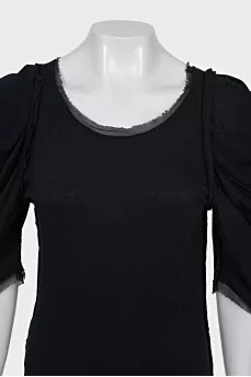 Black blouse with raw edges