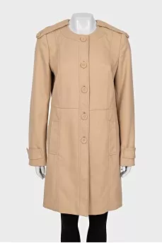 Beige trench coat with round collar