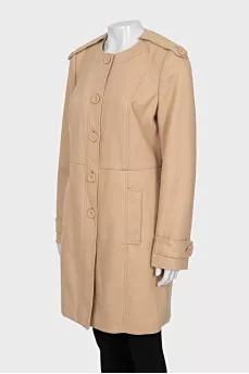 Beige trench coat with round collar