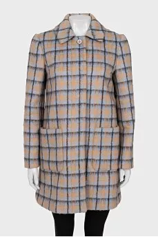 Checkered straight-cut coat with buttons