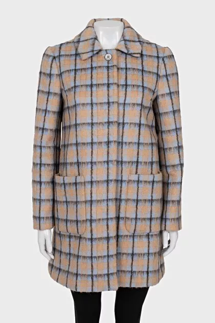 Checkered straight-cut coat with buttons