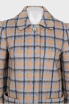 Checkered straight-cut coat with buttons