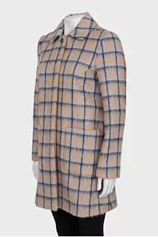 Checkered straight-cut coat with buttons