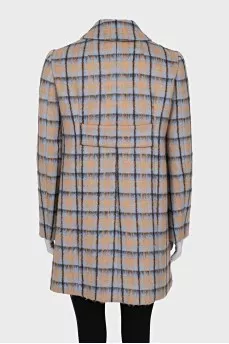 Checkered straight-cut coat with buttons
