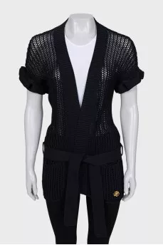 Knitted cardigan with belt