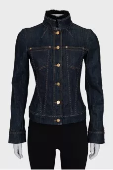Denim jacket with fur collar