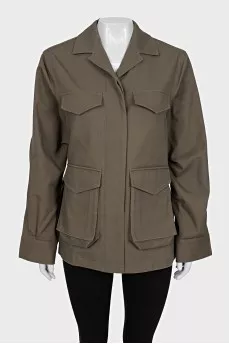 Green jacket with patch pockets