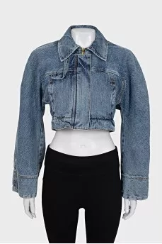 Cropped denim jacket with zipper