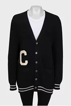 Wool cardigan with brand logo