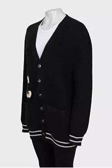 Wool cardigan with brand logo