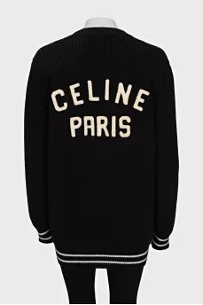 Wool cardigan with brand logo