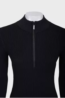 Black ribbed dress with stripes