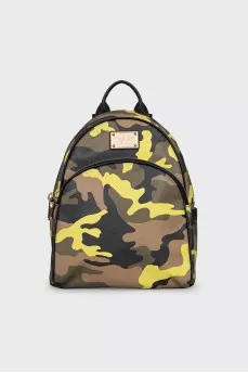 Leather backpack in military print