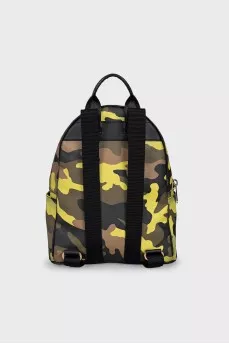 Leather backpack in military print