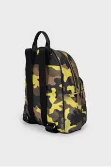 Leather backpack in military print