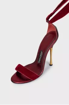 Velvet lace-up sandals