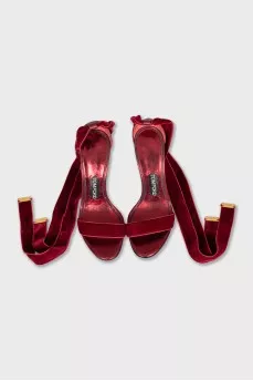 Velvet lace-up sandals