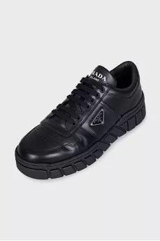 Men's Leather Sneakers with Metal Logo