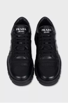 Men's Leather Sneakers with Metal Logo