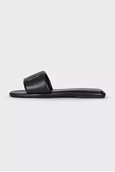 Leather flip flops with brand logo