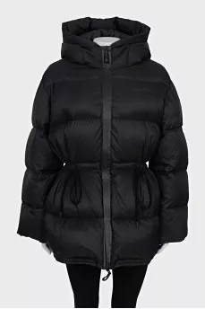 Black oversized down jacket with signature print