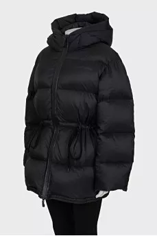 Black oversized down jacket with signature print