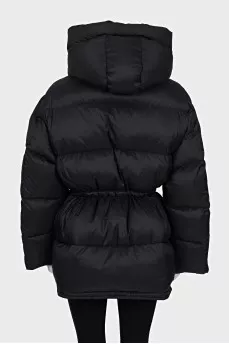 Black oversized down jacket with signature print